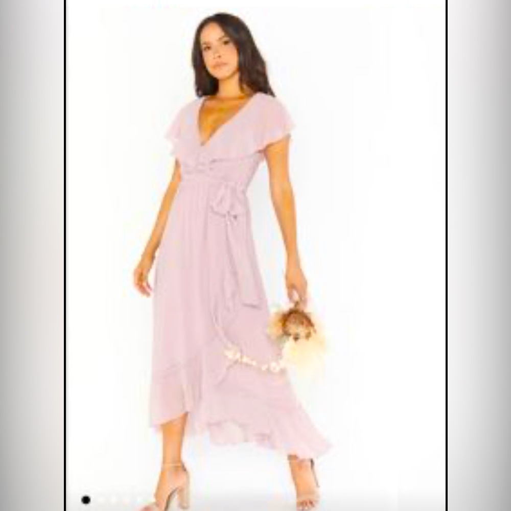 Show me your Mumu dress. Faux wrap, flutter sleeve, with leg slit.